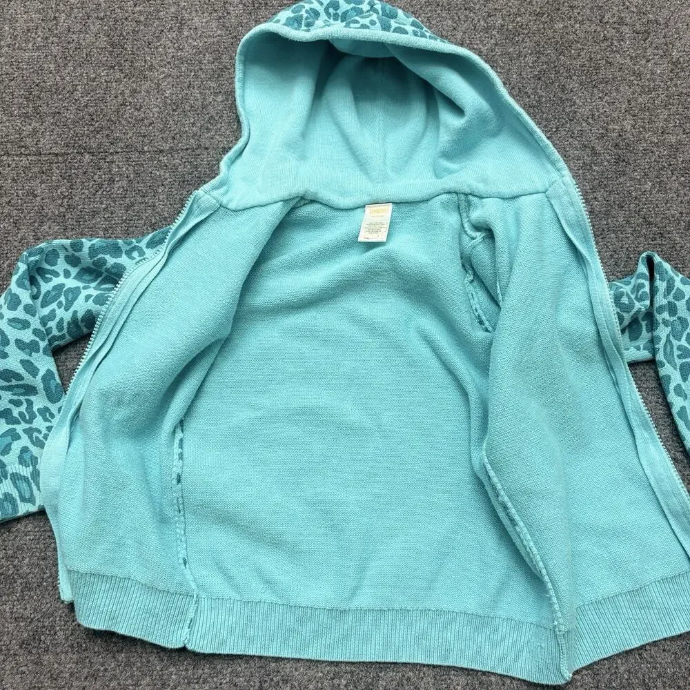 Gymboree Leopard Sweater Hoodie Teal Blue Full Zip Cotton Sweater Girls M 7/8